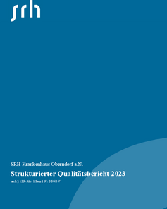 SRH Krankenhaus Oberndorf a.N. Strukturierter Qualitätsbericht 2023, gemäß § 136b Abs. 1 Satz 1 Nr. 3 SGB V, auf blauem Hintergrund.